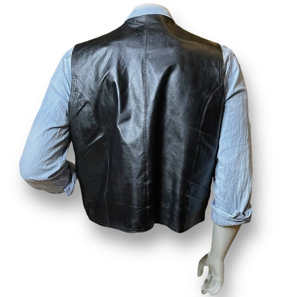 Bonus Black Leather Vest Mens Western Snap Button Size XL - Picture 2 of 9